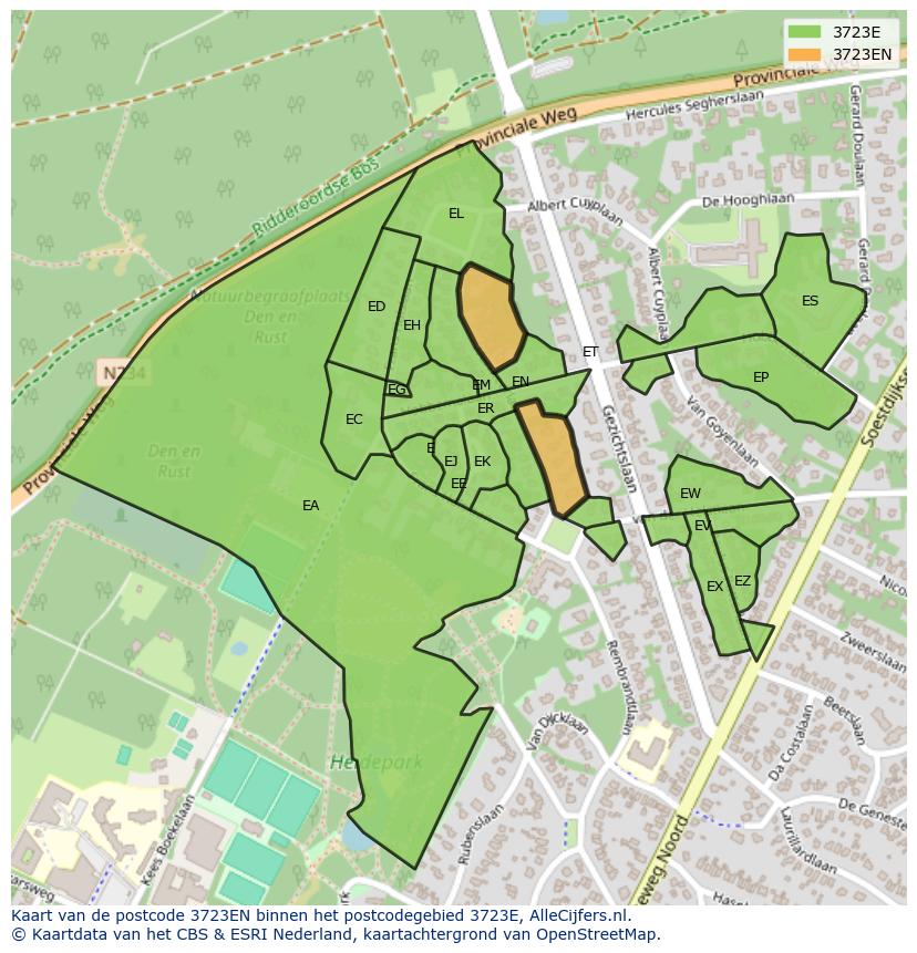 Afbeelding van het postcodegebied 3723 EN op de kaart.