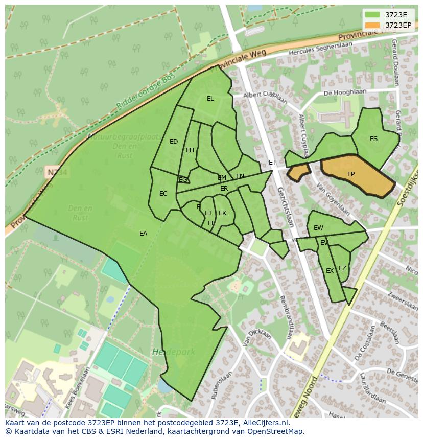 Afbeelding van het postcodegebied 3723 EP op de kaart.