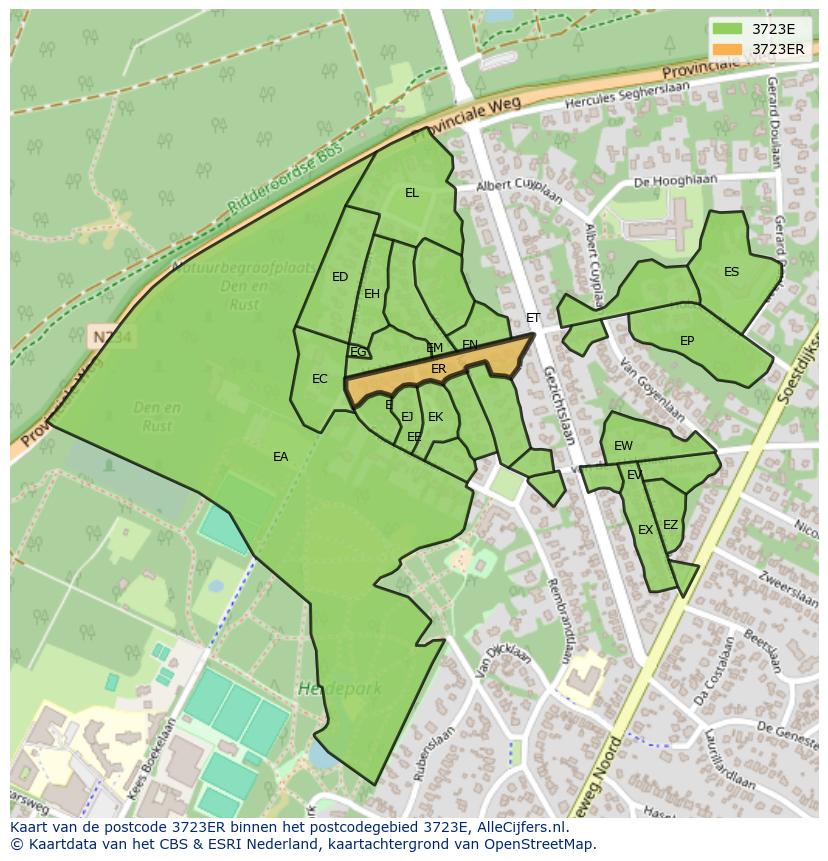 Afbeelding van het postcodegebied 3723 ER op de kaart.