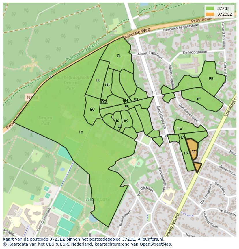Afbeelding van het postcodegebied 3723 EZ op de kaart.