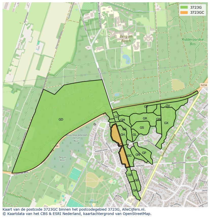 Afbeelding van het postcodegebied 3723 GC op de kaart.