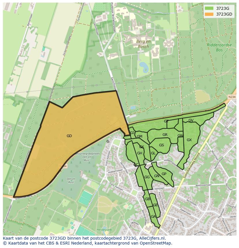 Afbeelding van het postcodegebied 3723 GD op de kaart.