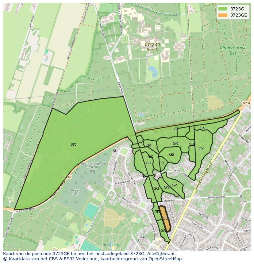 Afbeelding van het postcodegebied 3723 GE op de kaart.