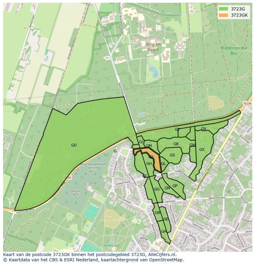 Afbeelding van het postcodegebied 3723 GK op de kaart.