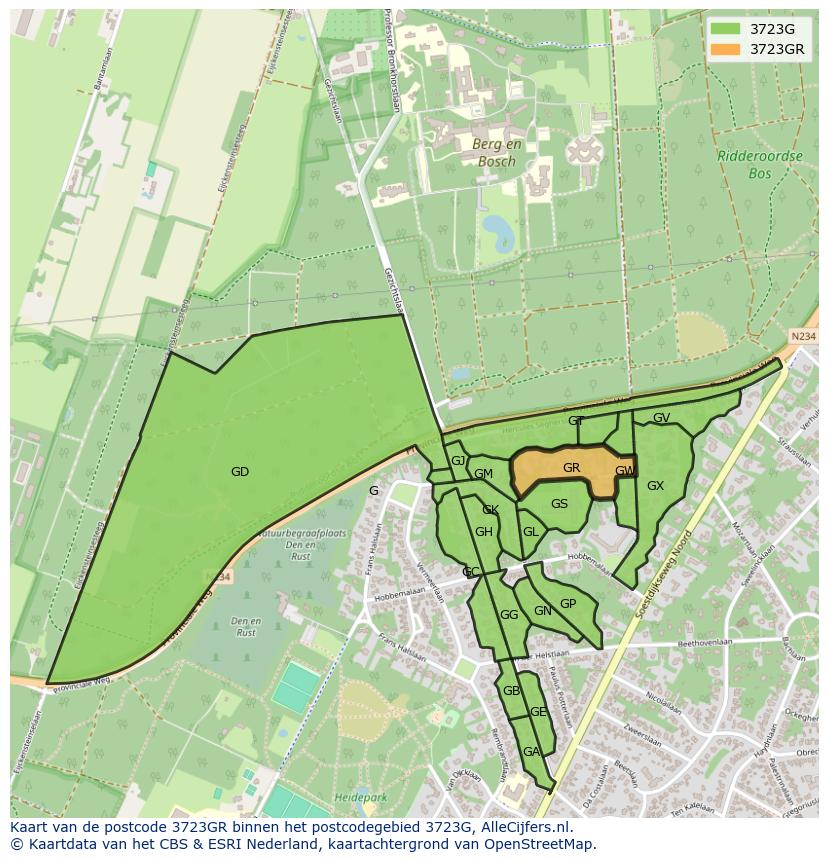 Afbeelding van het postcodegebied 3723 GR op de kaart.