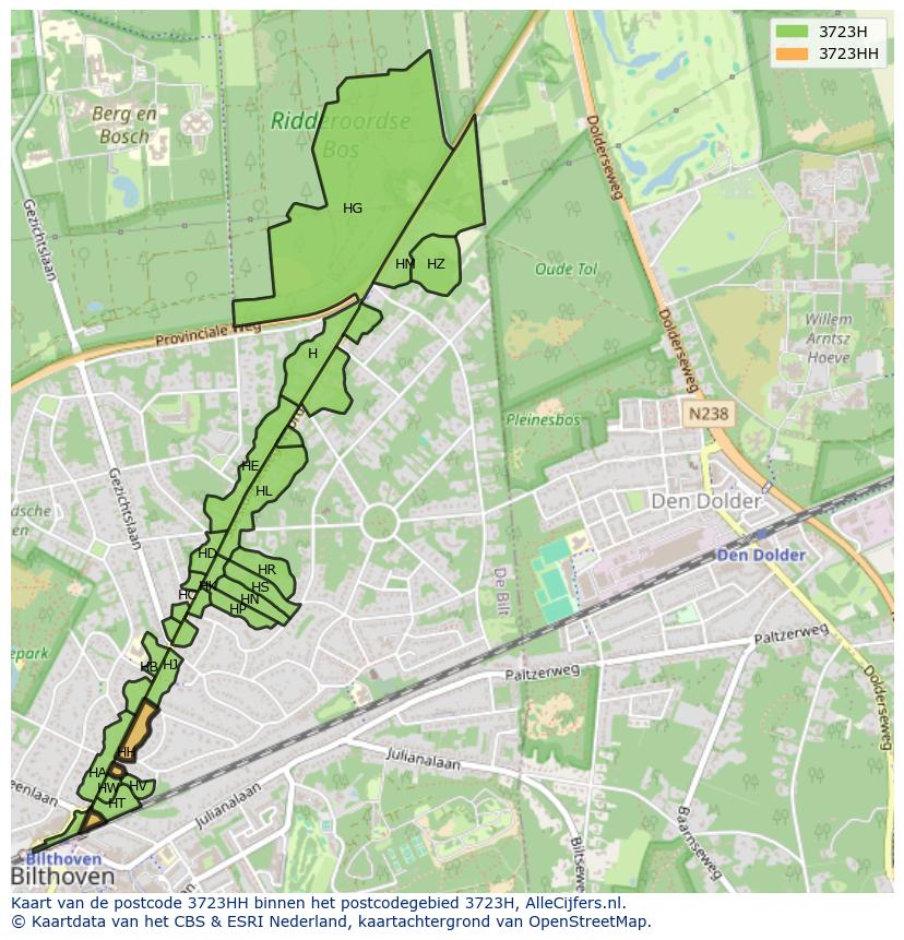 Afbeelding van het postcodegebied 3723 HH op de kaart.
