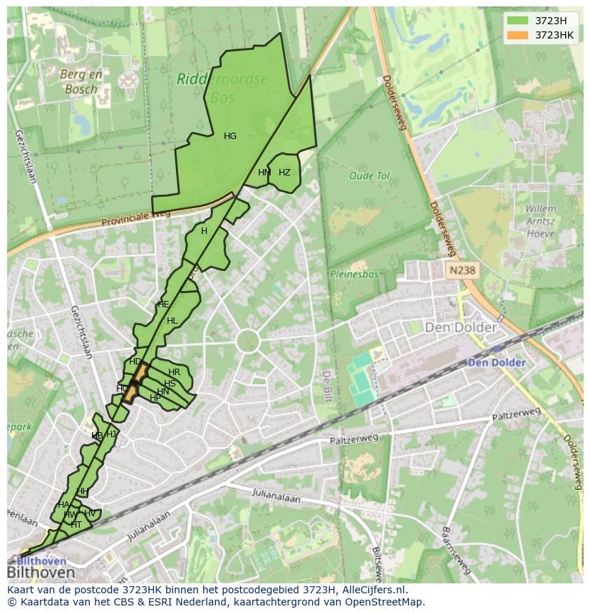 Afbeelding van het postcodegebied 3723 HK op de kaart.