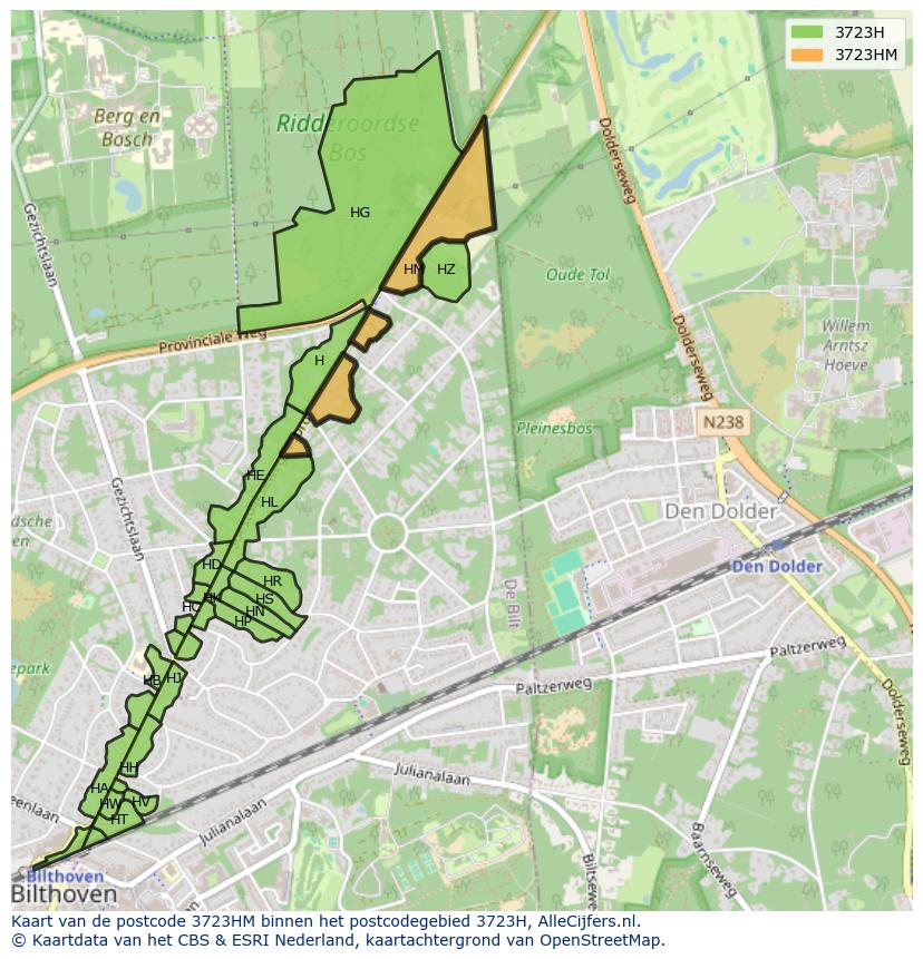Afbeelding van het postcodegebied 3723 HM op de kaart.