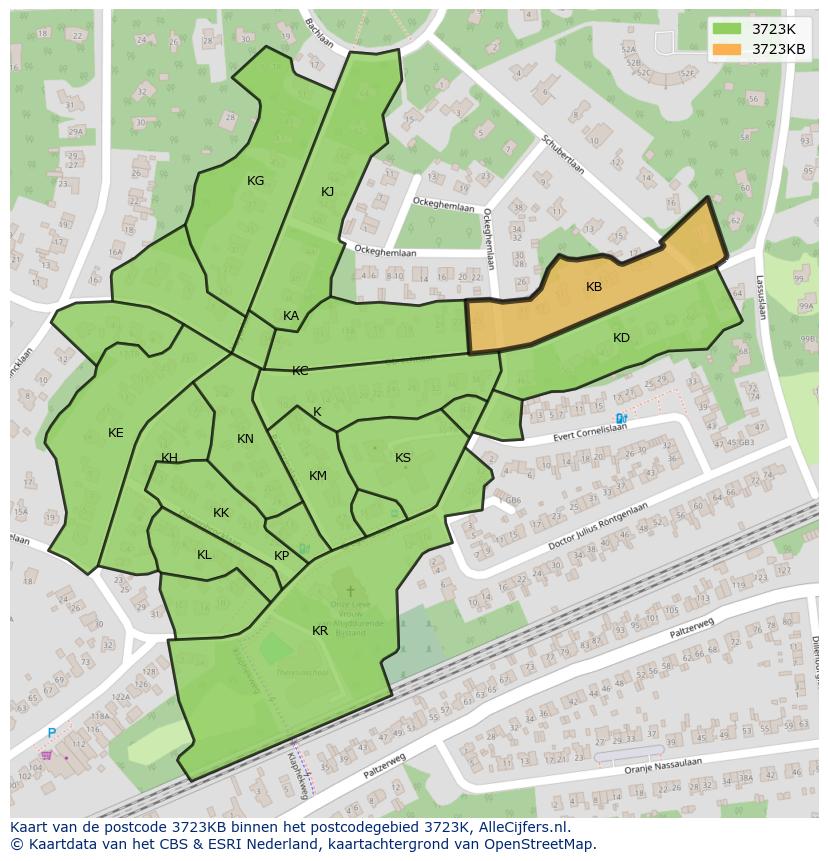 Afbeelding van het postcodegebied 3723 KB op de kaart.