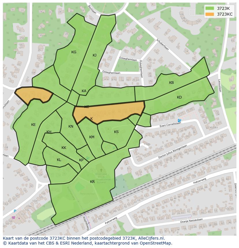 Afbeelding van het postcodegebied 3723 KC op de kaart.