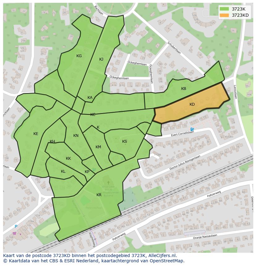 Afbeelding van het postcodegebied 3723 KD op de kaart.