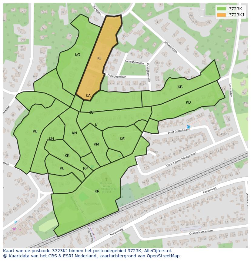 Afbeelding van het postcodegebied 3723 KJ op de kaart.