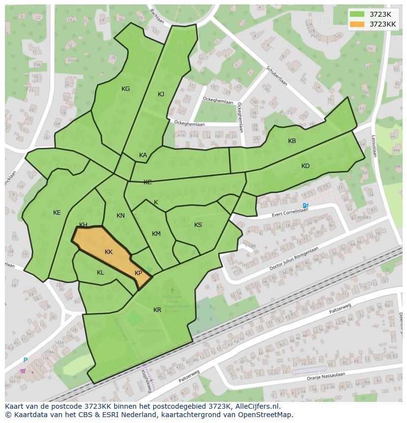 Afbeelding van het postcodegebied 3723 KK op de kaart.