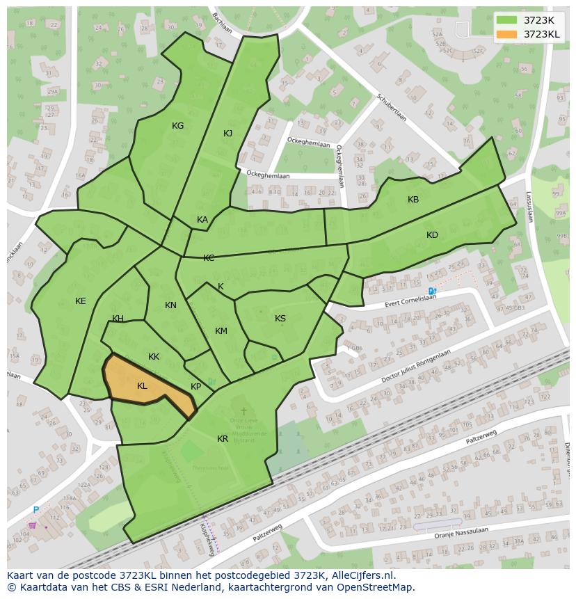 Afbeelding van het postcodegebied 3723 KL op de kaart.