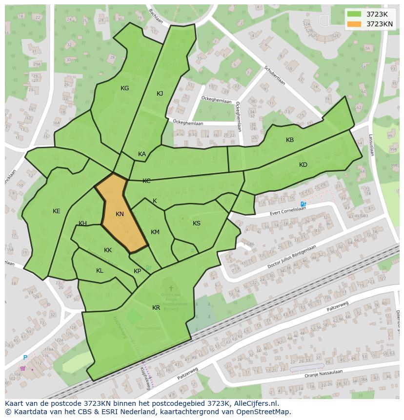 Afbeelding van het postcodegebied 3723 KN op de kaart.