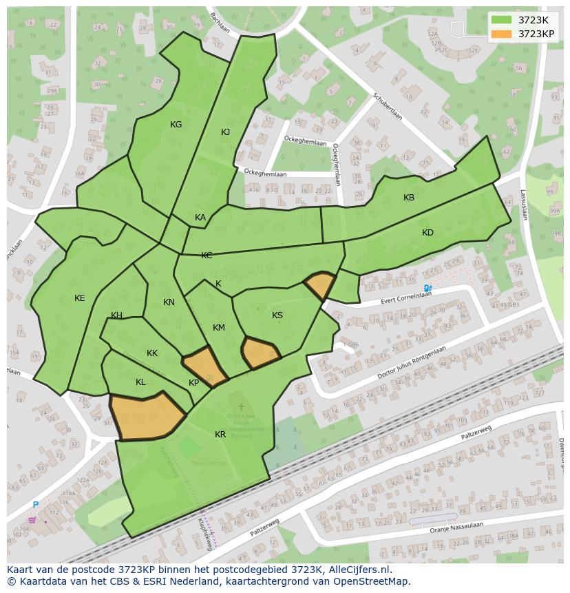 Afbeelding van het postcodegebied 3723 KP op de kaart.