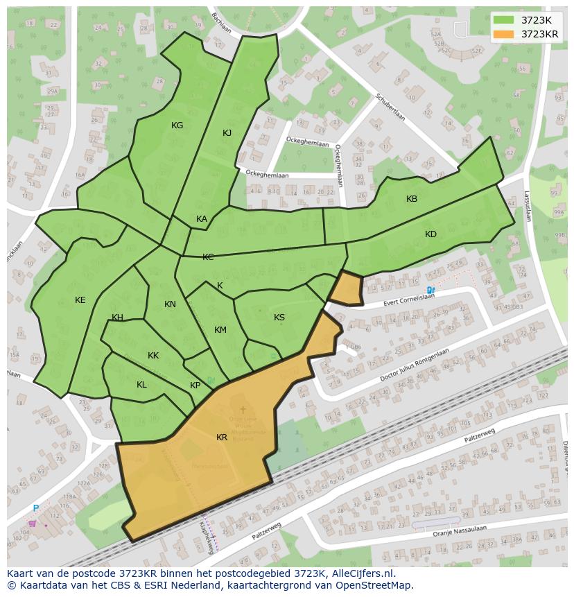 Afbeelding van het postcodegebied 3723 KR op de kaart.