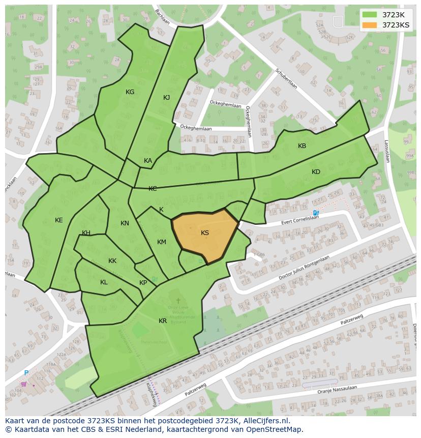 Afbeelding van het postcodegebied 3723 KS op de kaart.