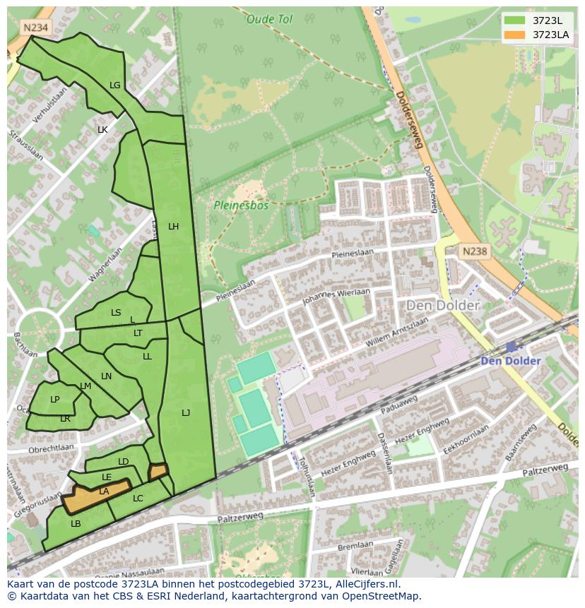Afbeelding van het postcodegebied 3723 LA op de kaart.