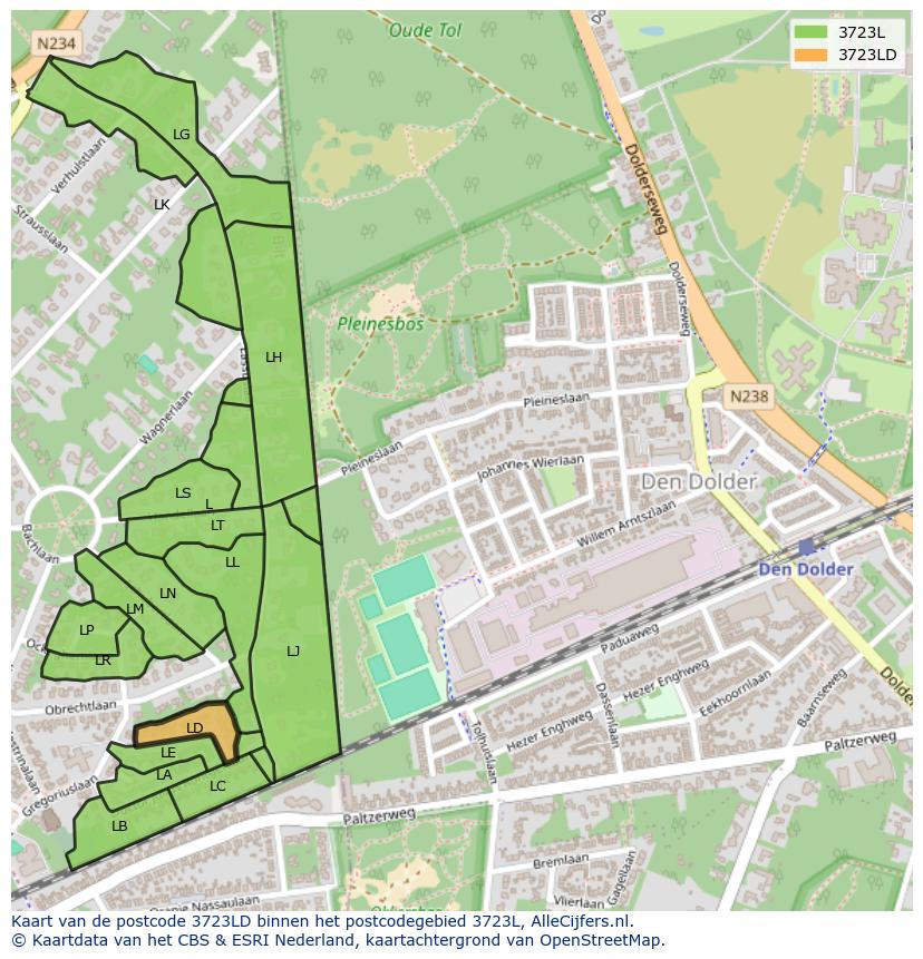 Afbeelding van het postcodegebied 3723 LD op de kaart.