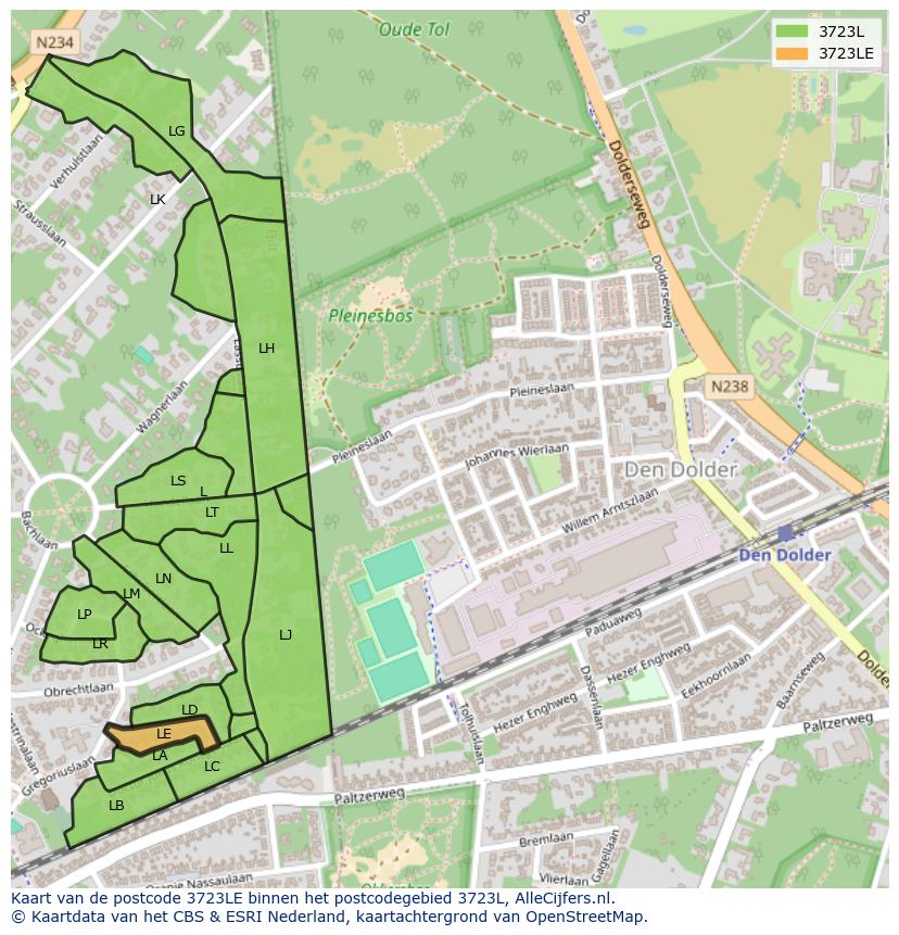 Afbeelding van het postcodegebied 3723 LE op de kaart.
