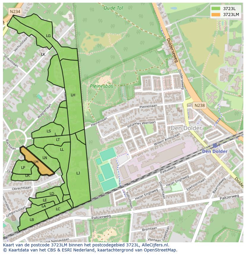 Afbeelding van het postcodegebied 3723 LM op de kaart.