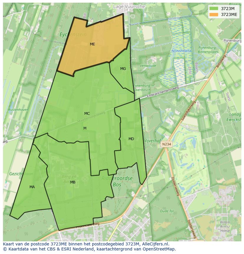 Afbeelding van het postcodegebied 3723 ME op de kaart.