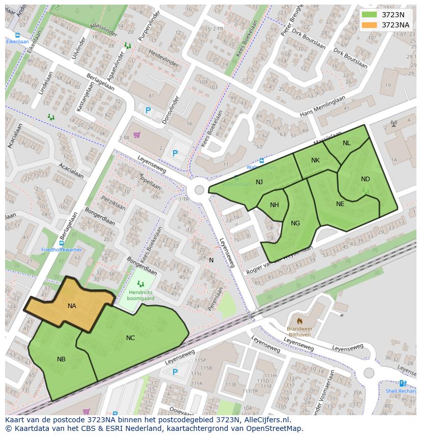 Afbeelding van het postcodegebied 3723 NA op de kaart.