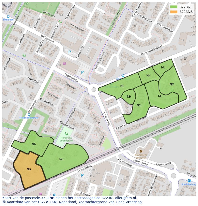 Afbeelding van het postcodegebied 3723 NB op de kaart.