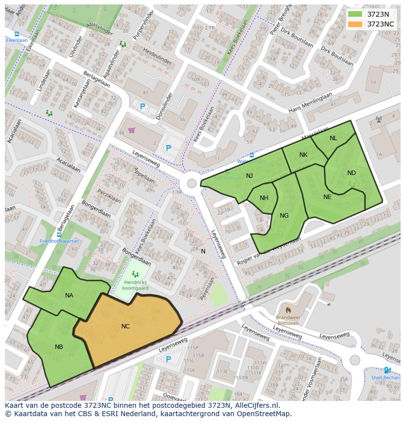 Afbeelding van het postcodegebied 3723 NC op de kaart.