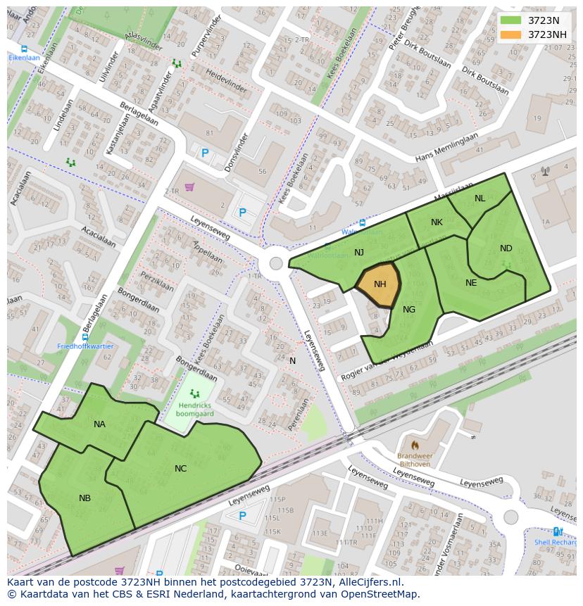 Afbeelding van het postcodegebied 3723 NH op de kaart.