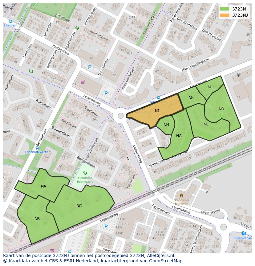 Afbeelding van het postcodegebied 3723 NJ op de kaart.
