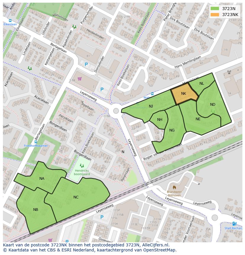 Afbeelding van het postcodegebied 3723 NK op de kaart.