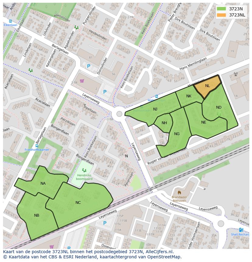 Afbeelding van het postcodegebied 3723 NL op de kaart.