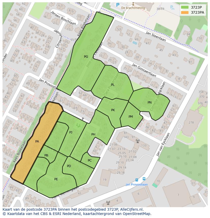 Afbeelding van het postcodegebied 3723 PA op de kaart.