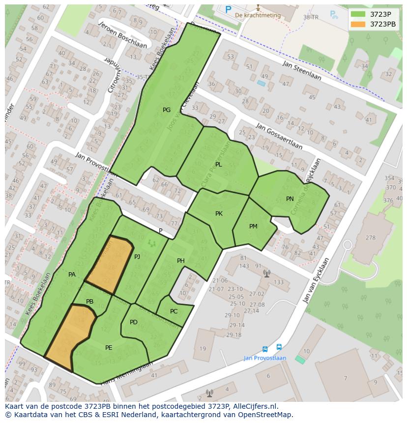 Afbeelding van het postcodegebied 3723 PB op de kaart.