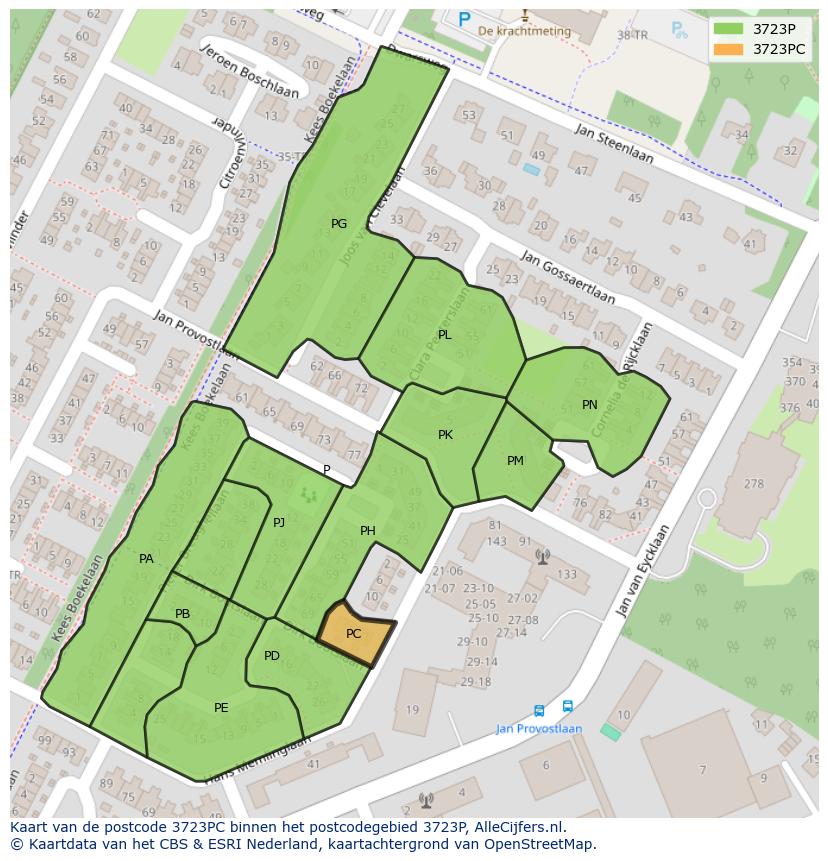 Afbeelding van het postcodegebied 3723 PC op de kaart.