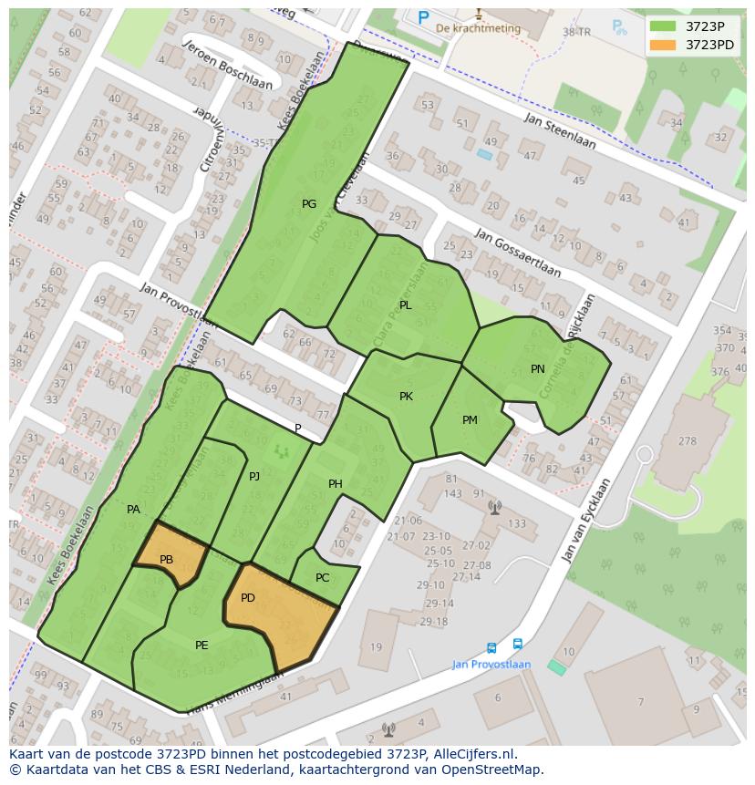 Afbeelding van het postcodegebied 3723 PD op de kaart.