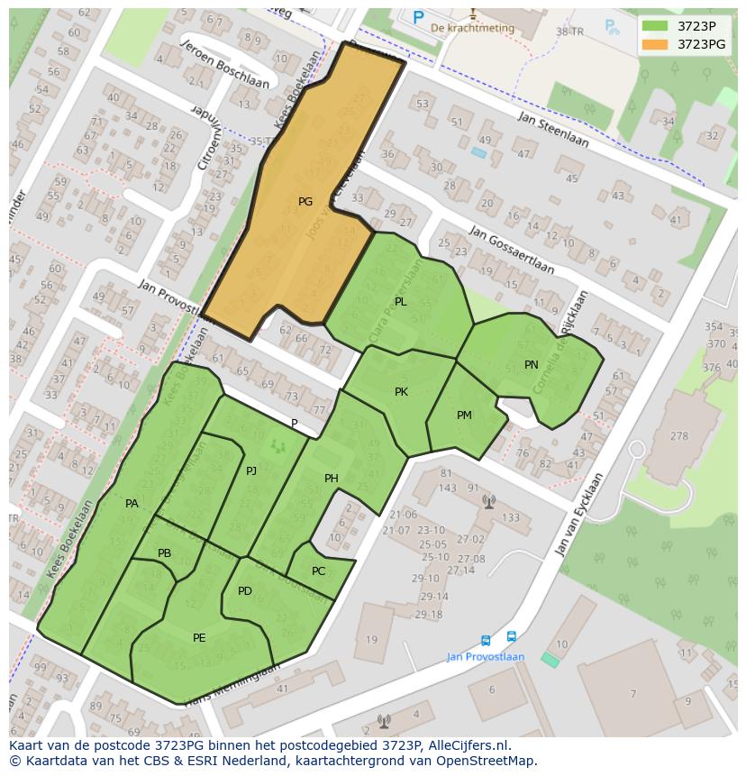 Afbeelding van het postcodegebied 3723 PG op de kaart.