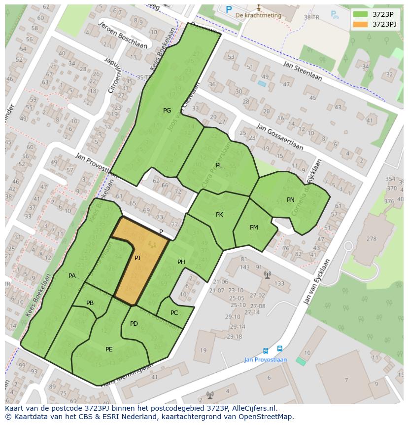 Afbeelding van het postcodegebied 3723 PJ op de kaart.