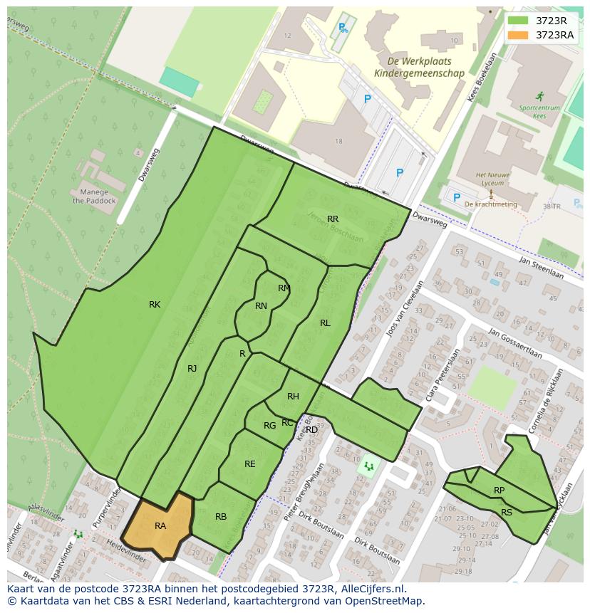 Afbeelding van het postcodegebied 3723 RA op de kaart.
