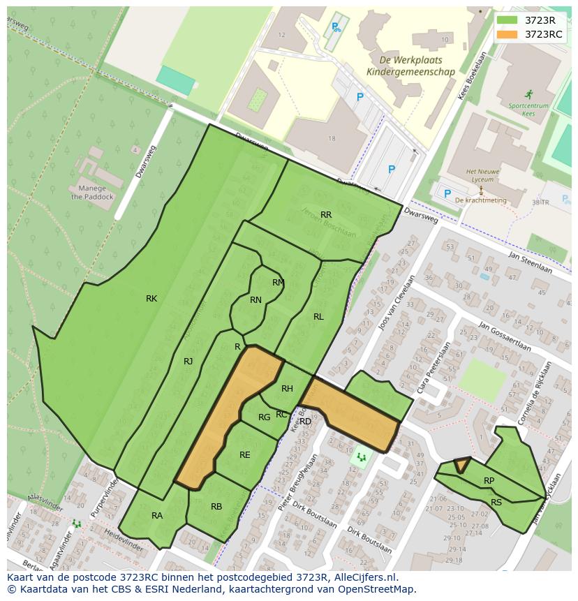 Afbeelding van het postcodegebied 3723 RC op de kaart.