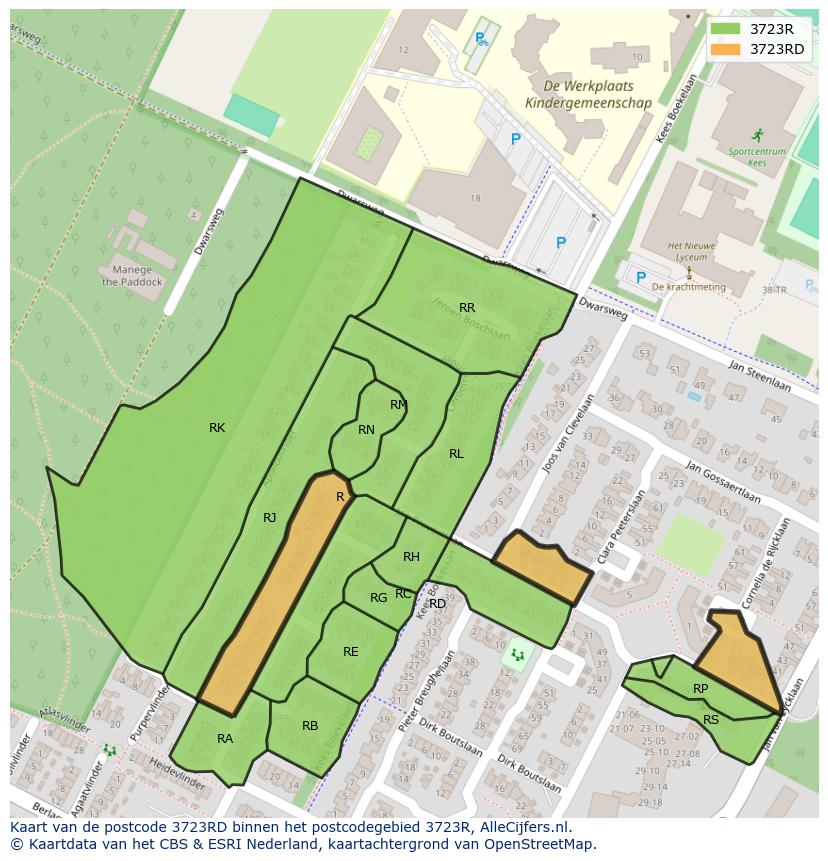 Afbeelding van het postcodegebied 3723 RD op de kaart.