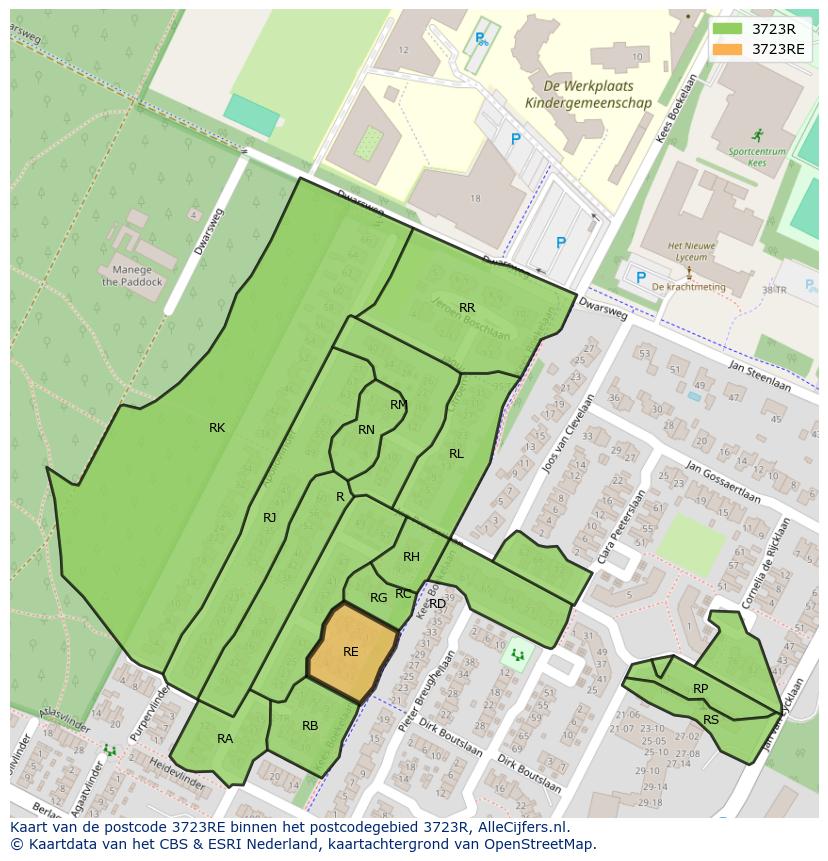 Afbeelding van het postcodegebied 3723 RE op de kaart.