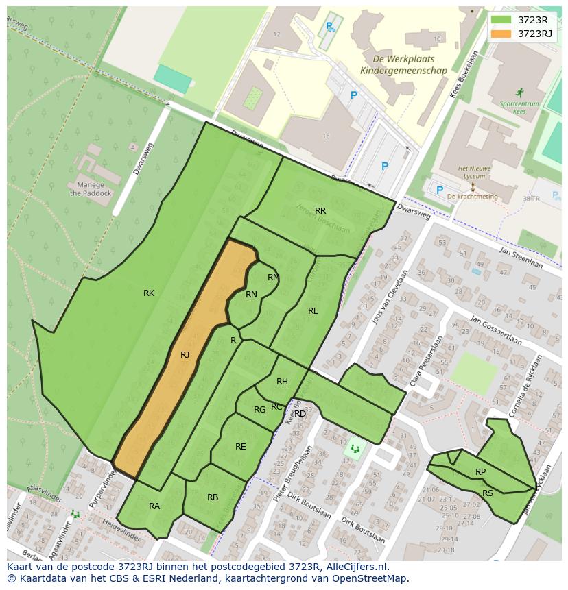 Afbeelding van het postcodegebied 3723 RJ op de kaart.