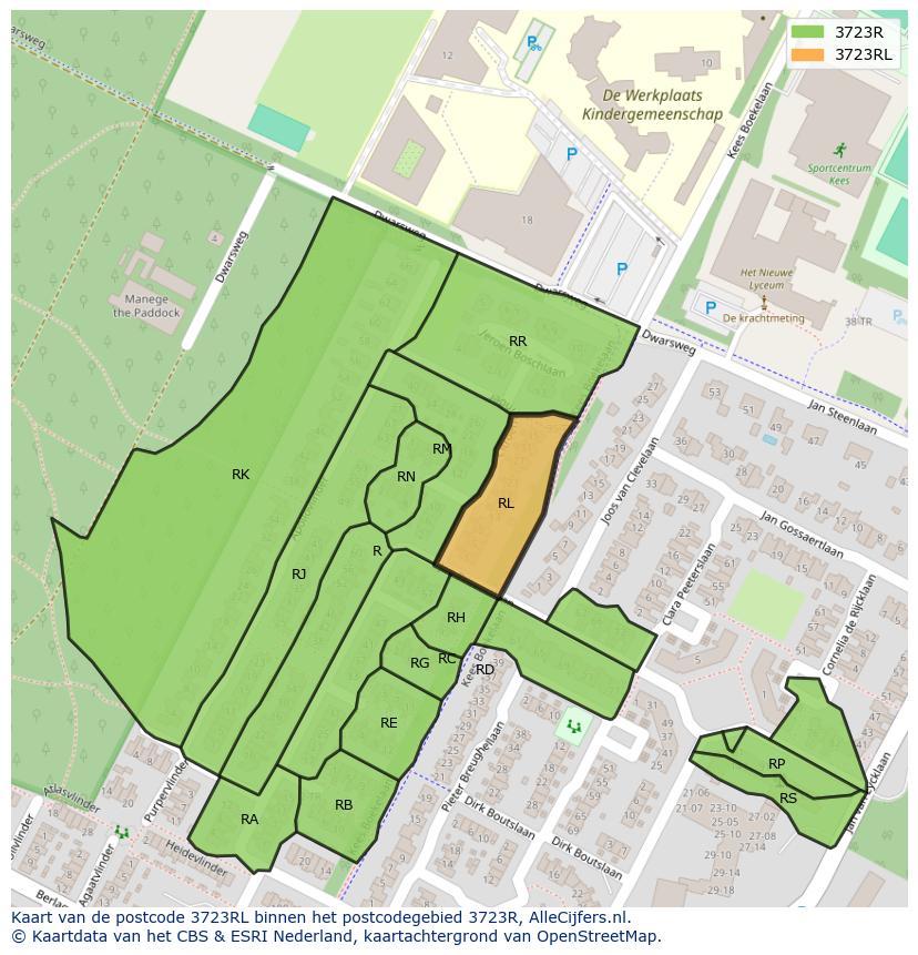 Afbeelding van het postcodegebied 3723 RL op de kaart.
