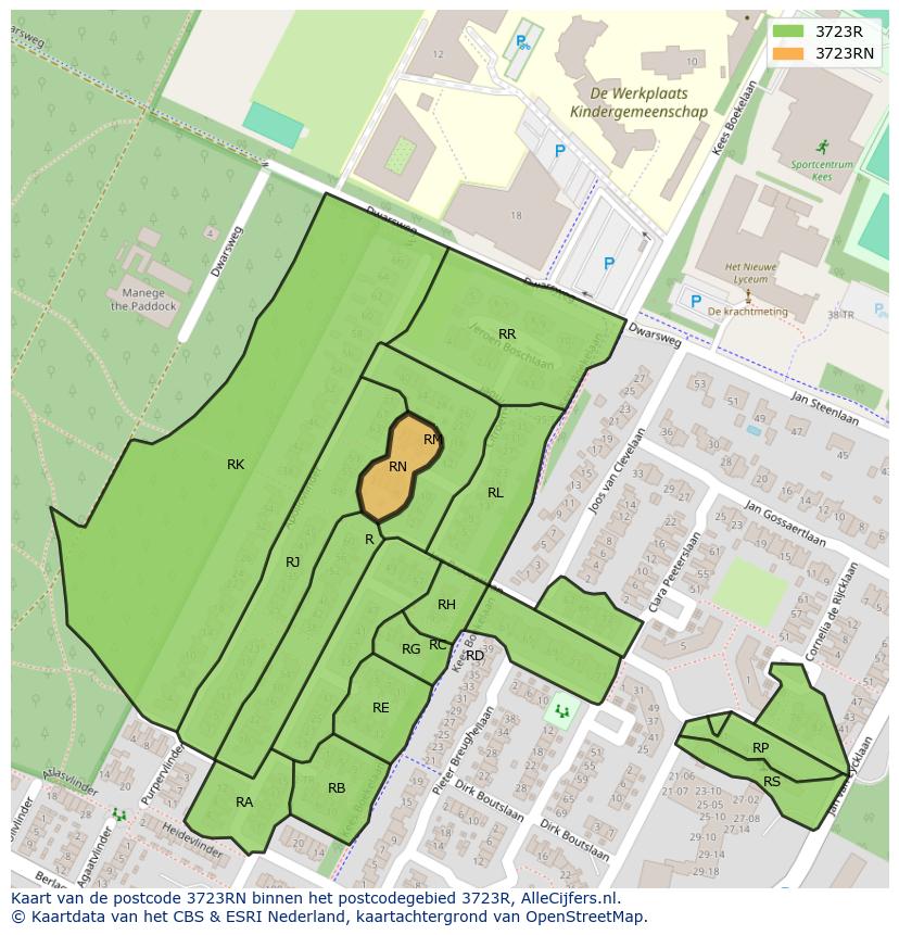 Afbeelding van het postcodegebied 3723 RN op de kaart.