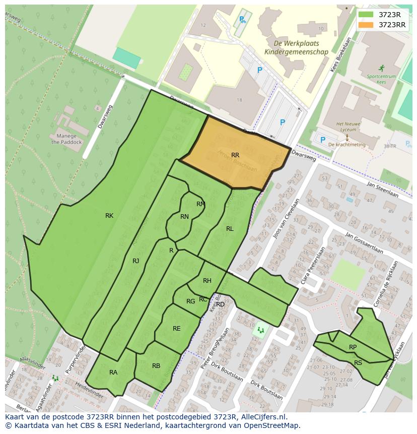 Afbeelding van het postcodegebied 3723 RR op de kaart.