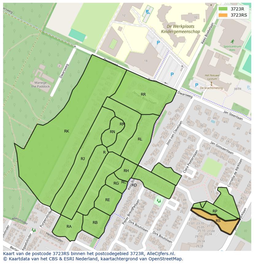 Afbeelding van het postcodegebied 3723 RS op de kaart.