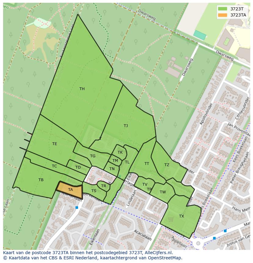 Afbeelding van het postcodegebied 3723 TA op de kaart.